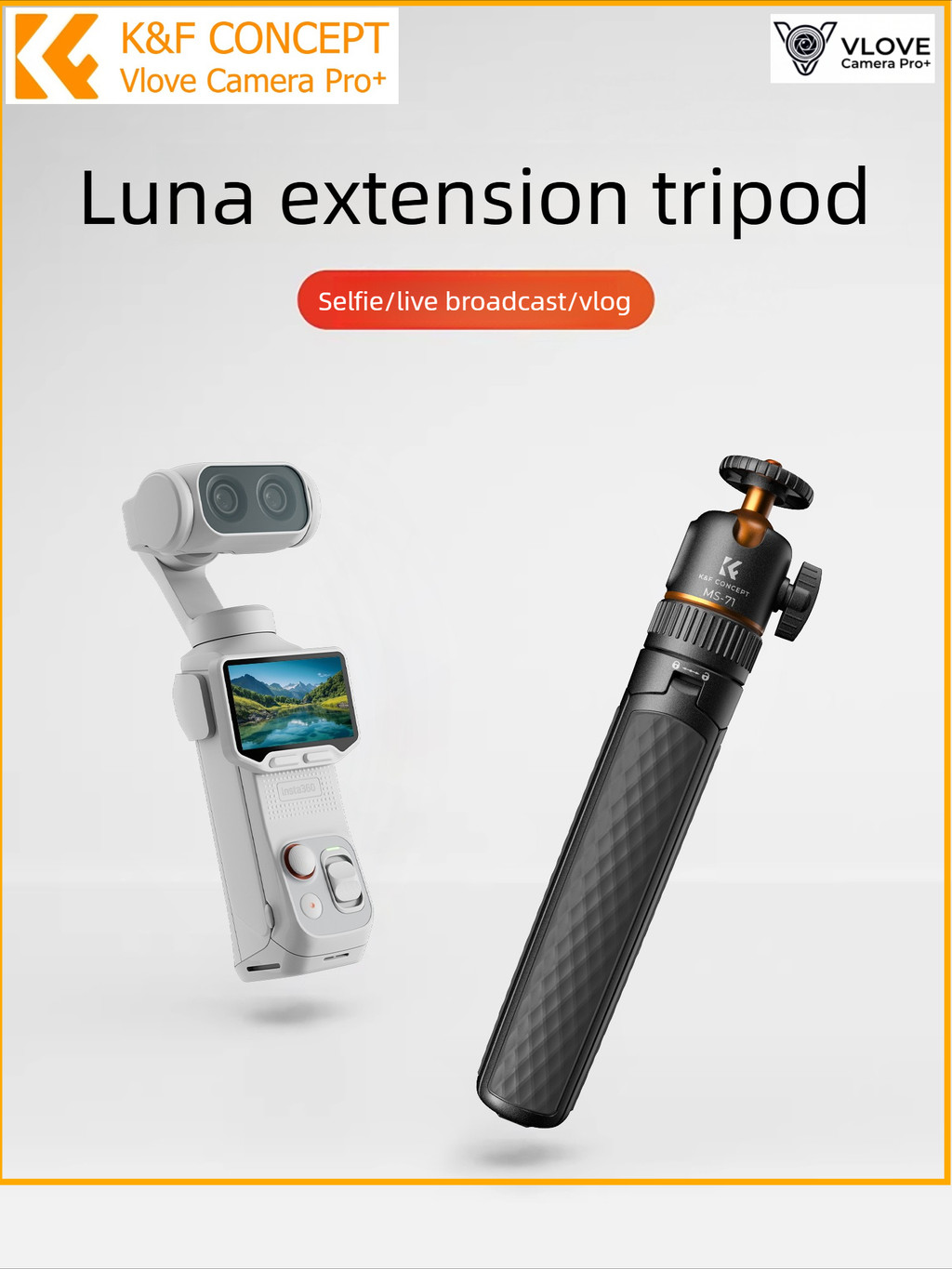 K&F Concept Extendable Tripod Selfie Stick for Insta360 Luna Ultra ...
