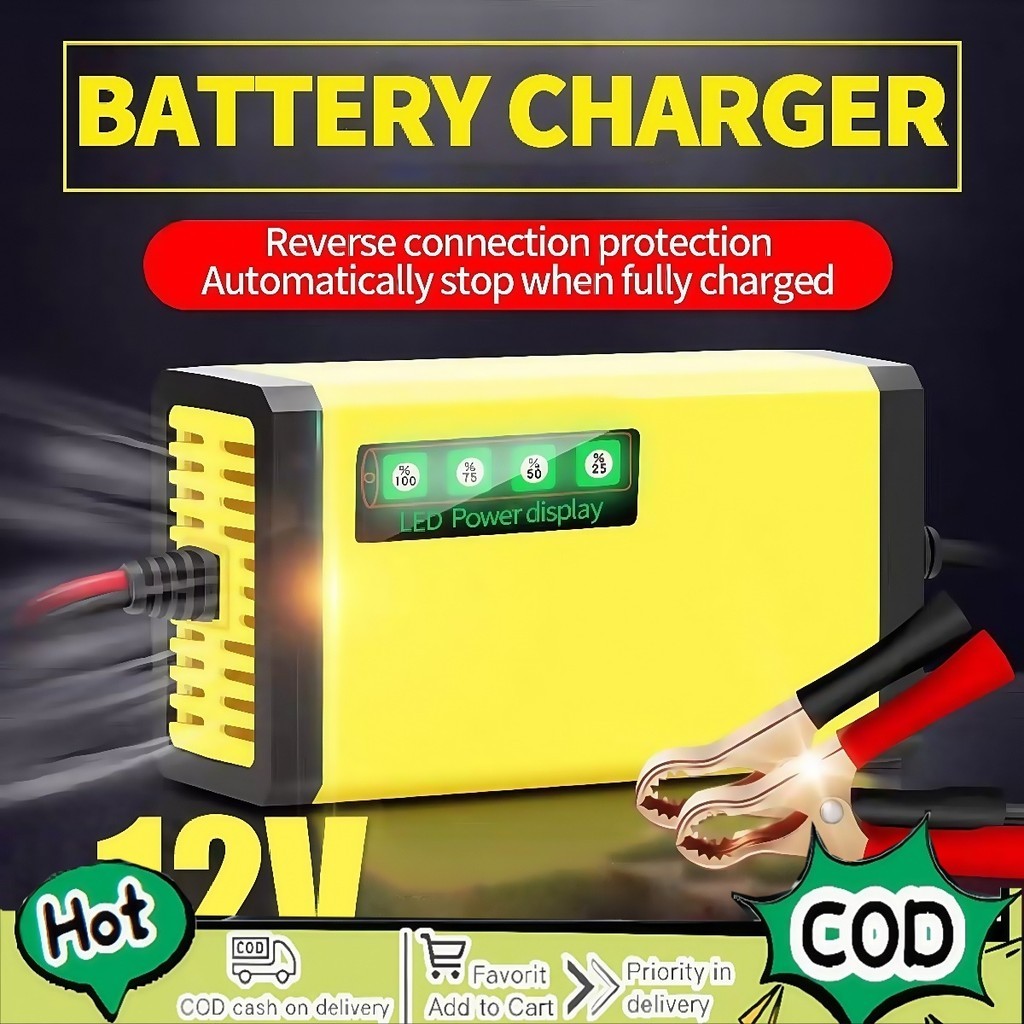 Compact 12V Smart Battery Charger–Waterproof, Automatic Pulse Repair ...