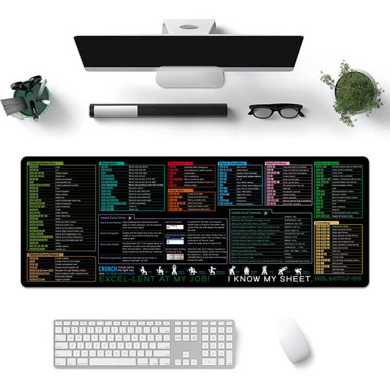 Excel Shortcut Keys Mouse Pad - Extended Large Cheat Sheet Gaming ...