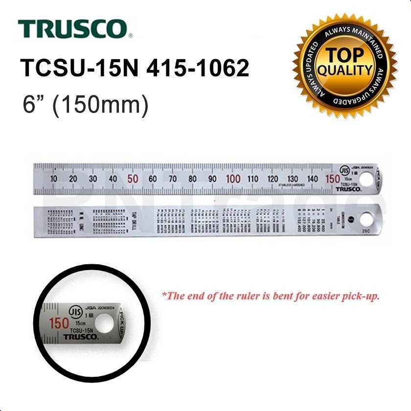 Trusco Stainless Steel Ruler 150mm Pick Up Scale with Conversion Table ...