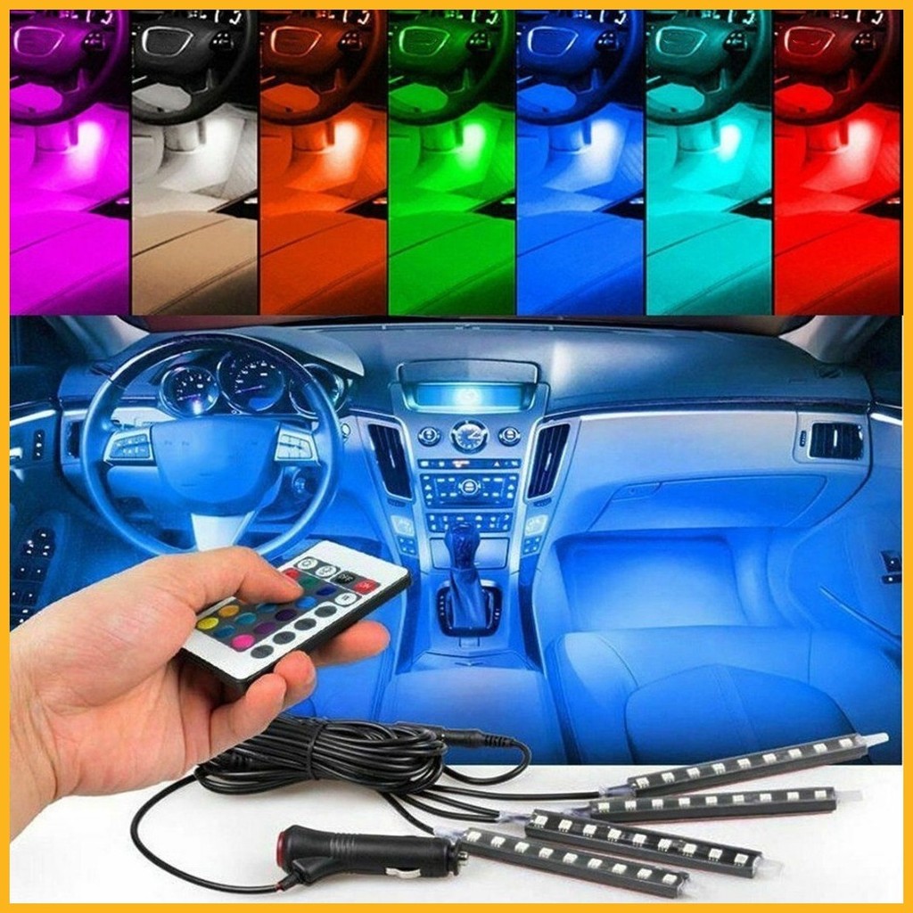 Hot-Sale 】4X Car Interior Footwell RGB LED Light Strip Multicolour ...