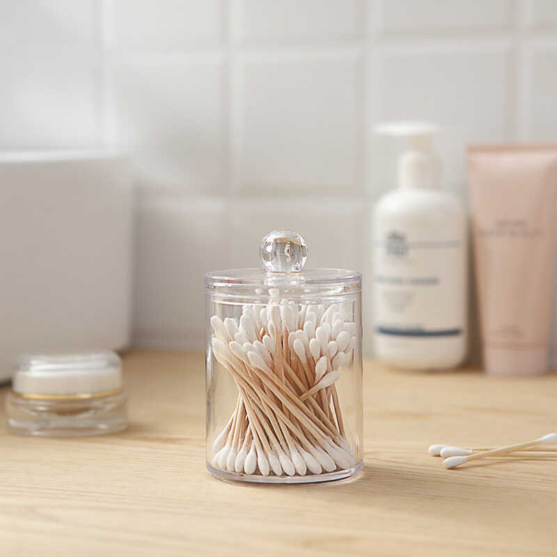 Plastic Cotton Swab Box Storage Box Crystal Round Cotton Swab Box ...