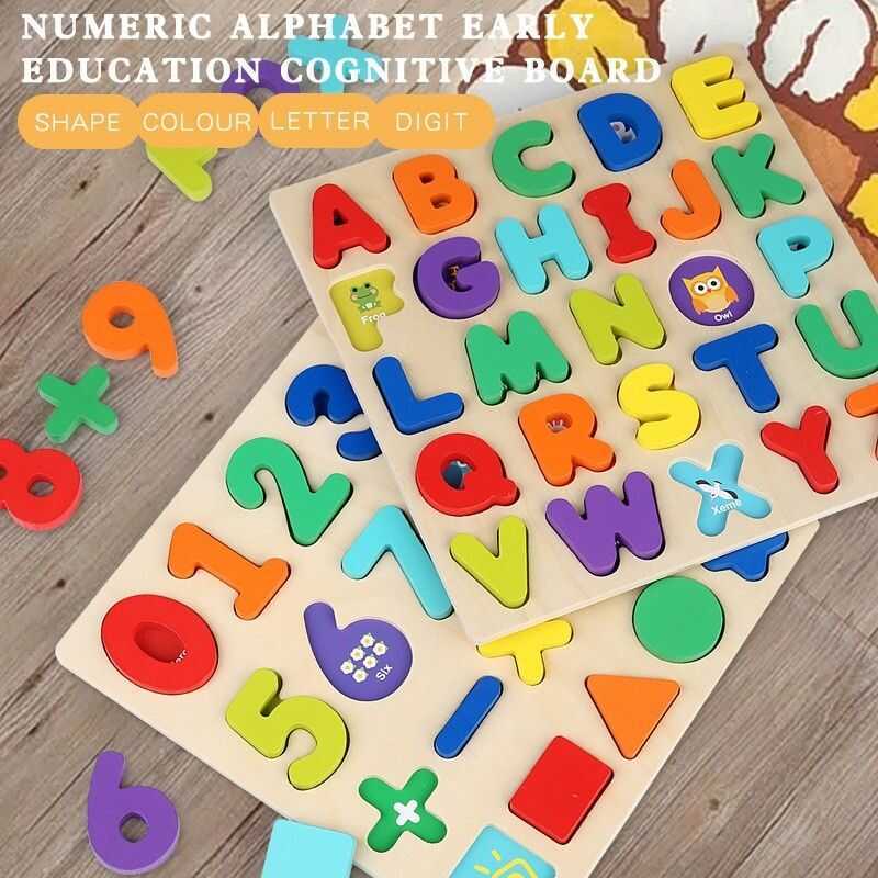 Alphabet Digital Puzzle Wooden Toys Kid Number Letter Shape Matching ...