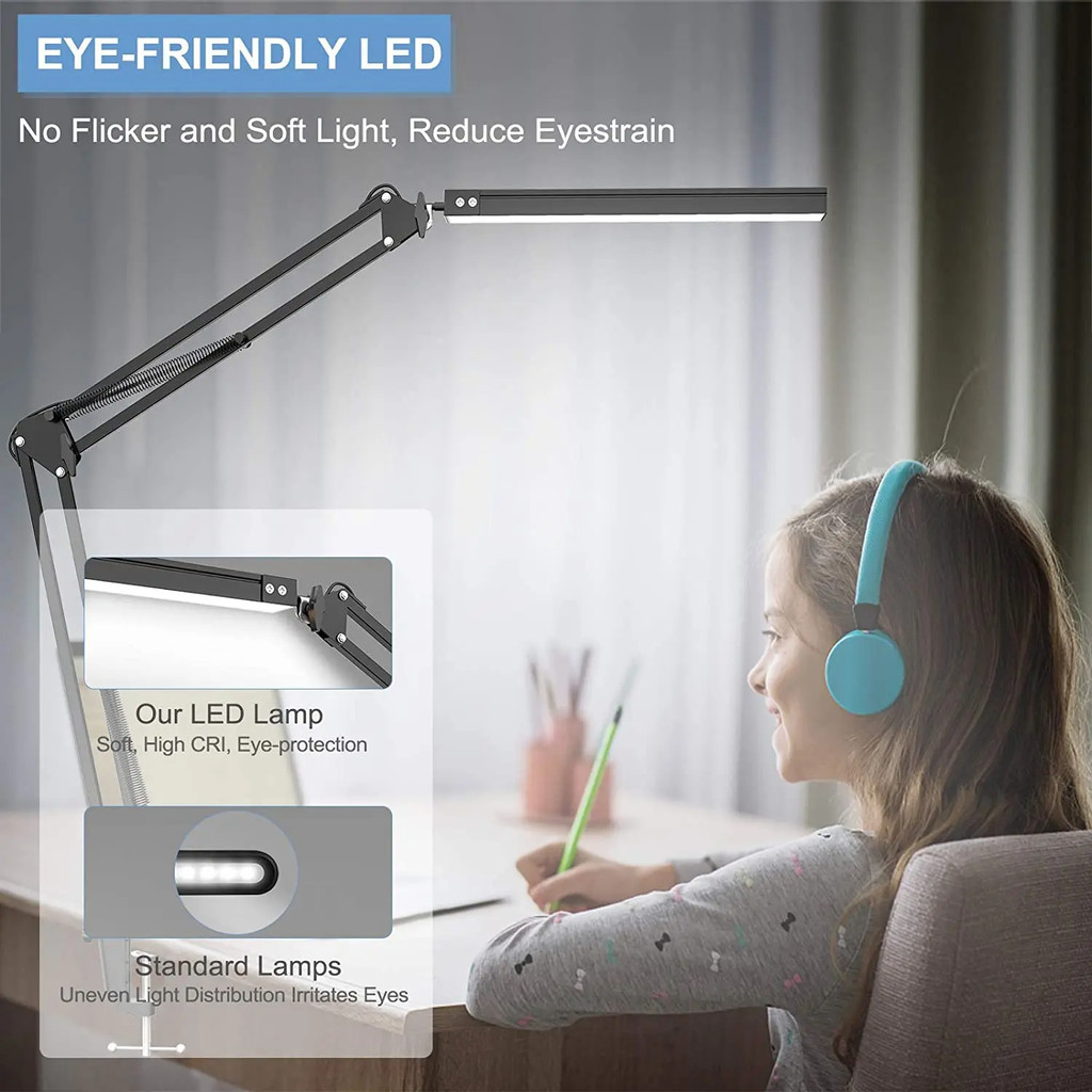 LED Folding Metal Desk Lamp with Clamp 360° Swing Arm Lamp Eye-caring 3 ...