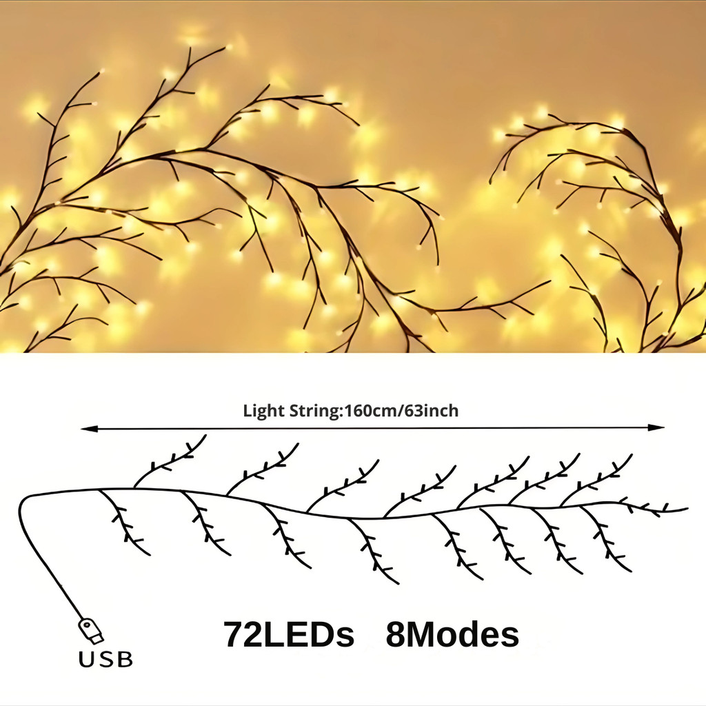 LED Vine Tree String Lights – Flexible Branch Wall Decor with 8 Modes ...
