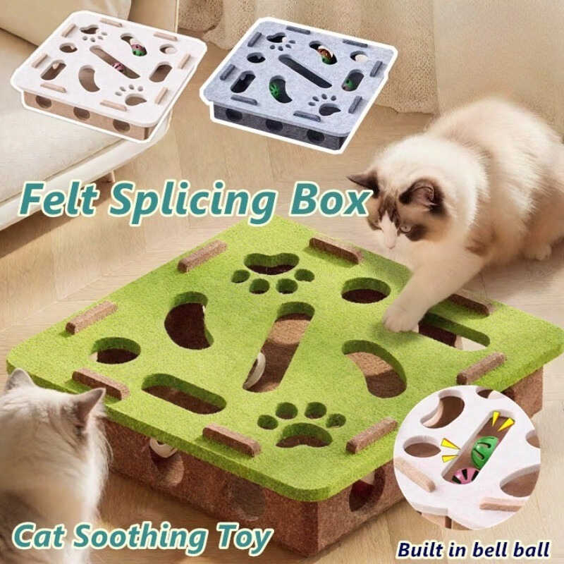 Felt Splicing Box Contains Cat Bell Balls Puzzle Maze Toys Pet Self-Hi ...