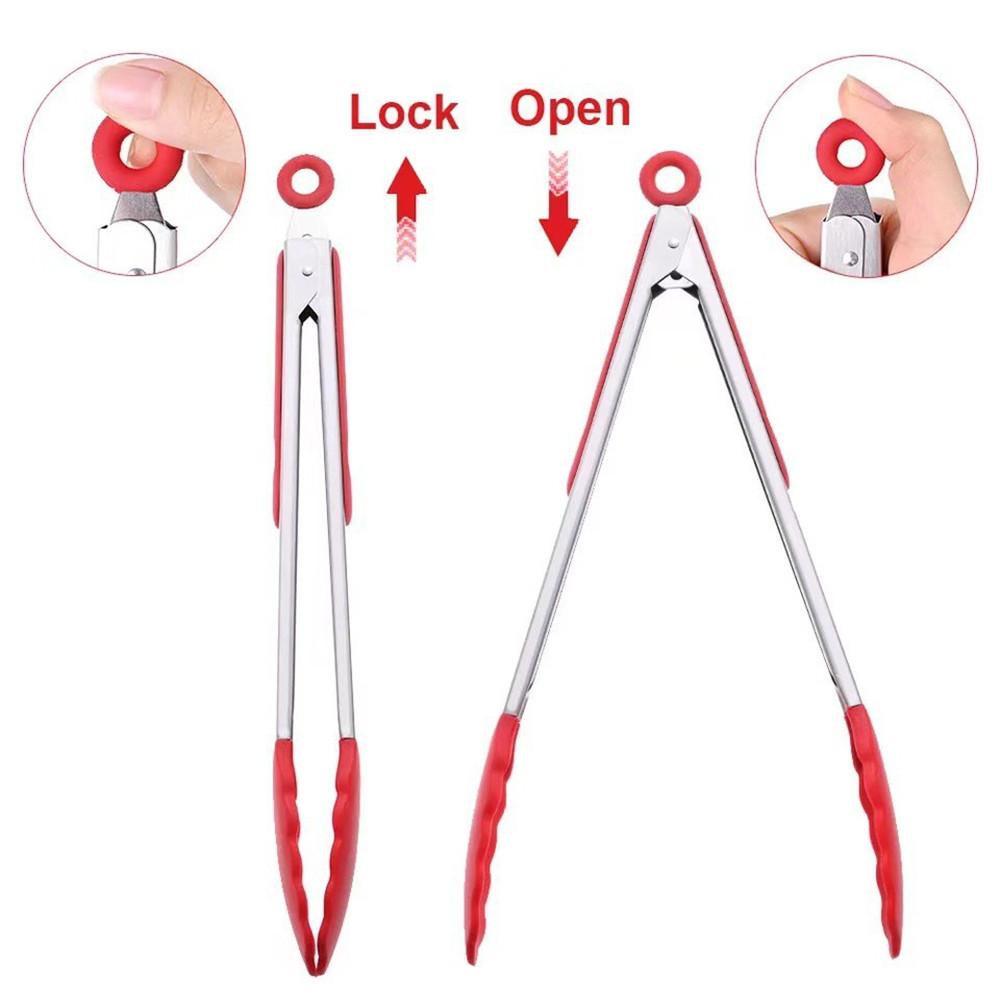 Silicone Food Tongs 9/12 Inch Heat Resistant Locking Cooking Tongs with ...