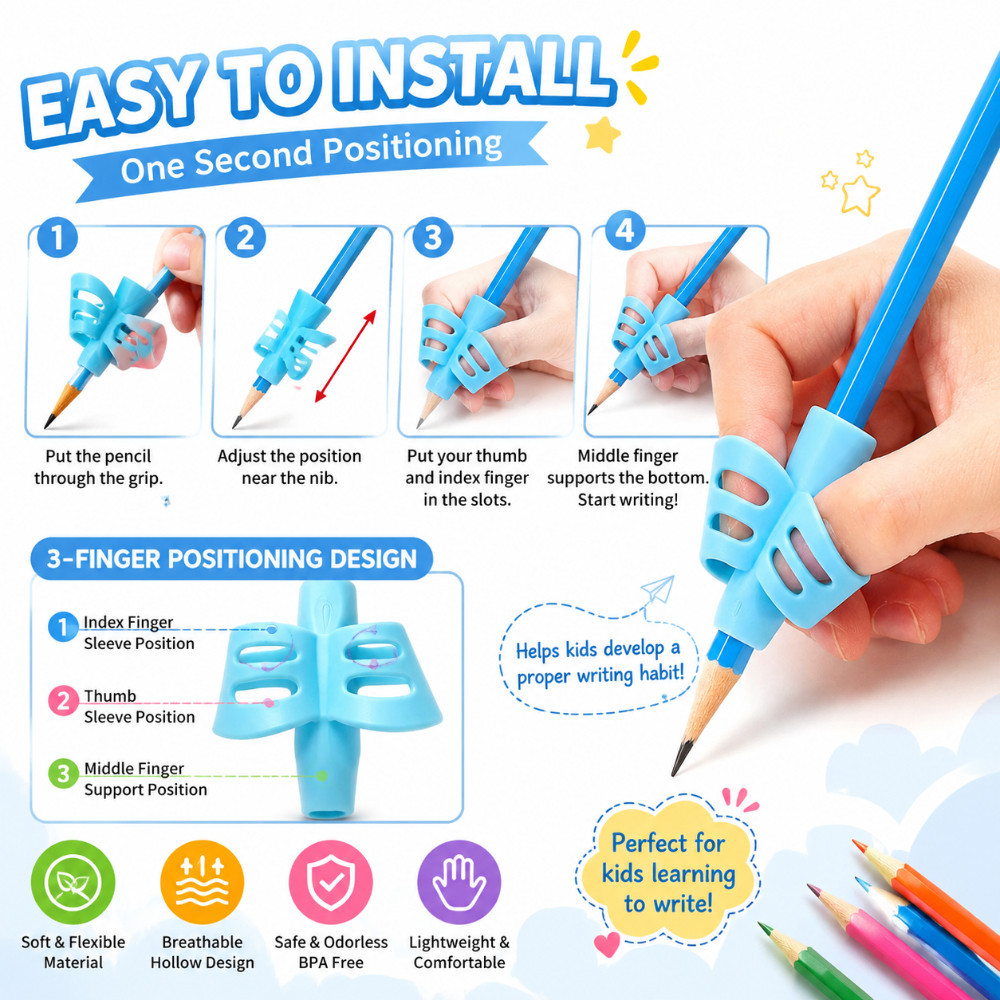 5PCS Pencil Grip Set for Kids Soft Silicone Finger Holder Writing ...