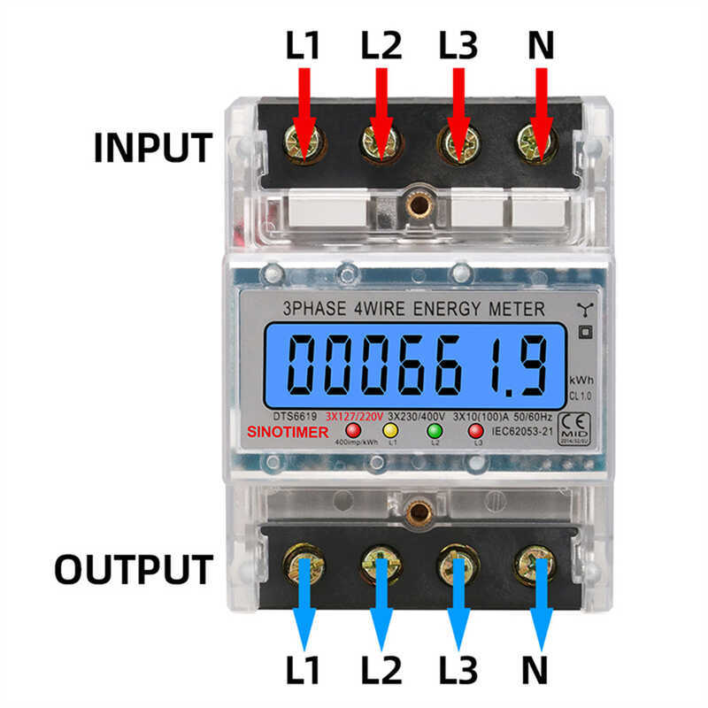 Display LCD Din Rail 3 Phase 4 Wire Electronic Watt Power Consumption ...