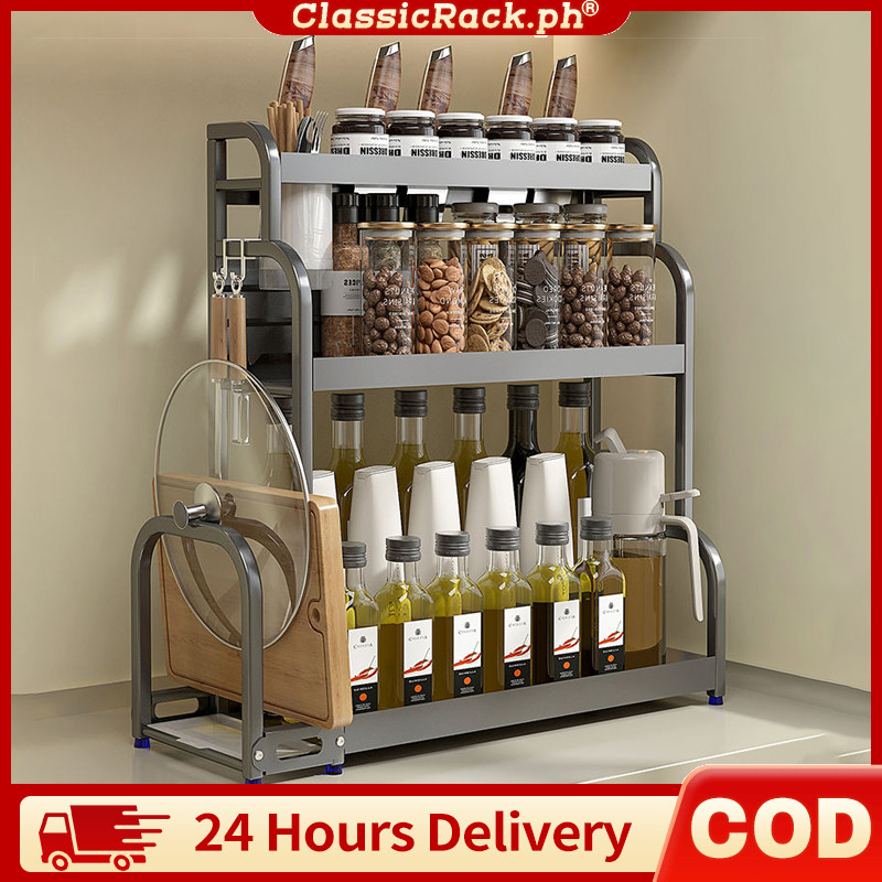 COD 【Local shops】Spice Rack Stainless Steel Kitchen Condiment Seasoning ...