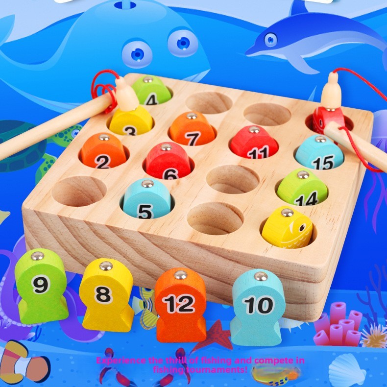 Educational Magnetic Wooden Fishing Toy For Kids With Number Disks Play ...