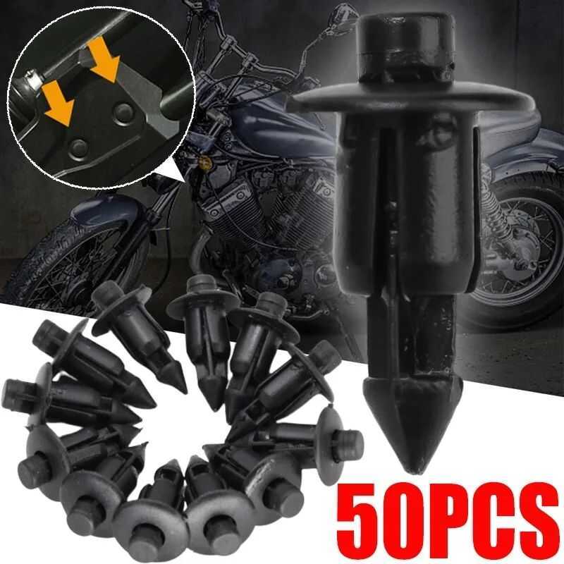 50Pcs Motorcycle Plastic Rivet Fasteners Car Bumper Fender Black Screw ...