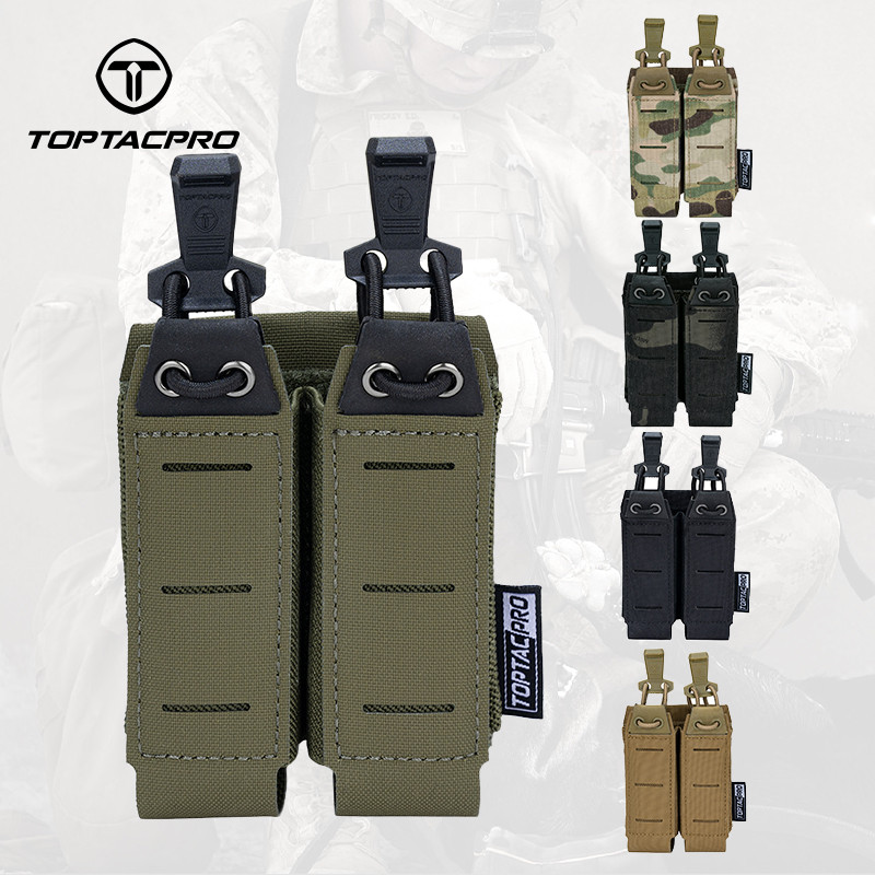 TOPTACPRO Tactical Double 9mm Mag Pouch MOLLE Open Top Quick Draw ...
