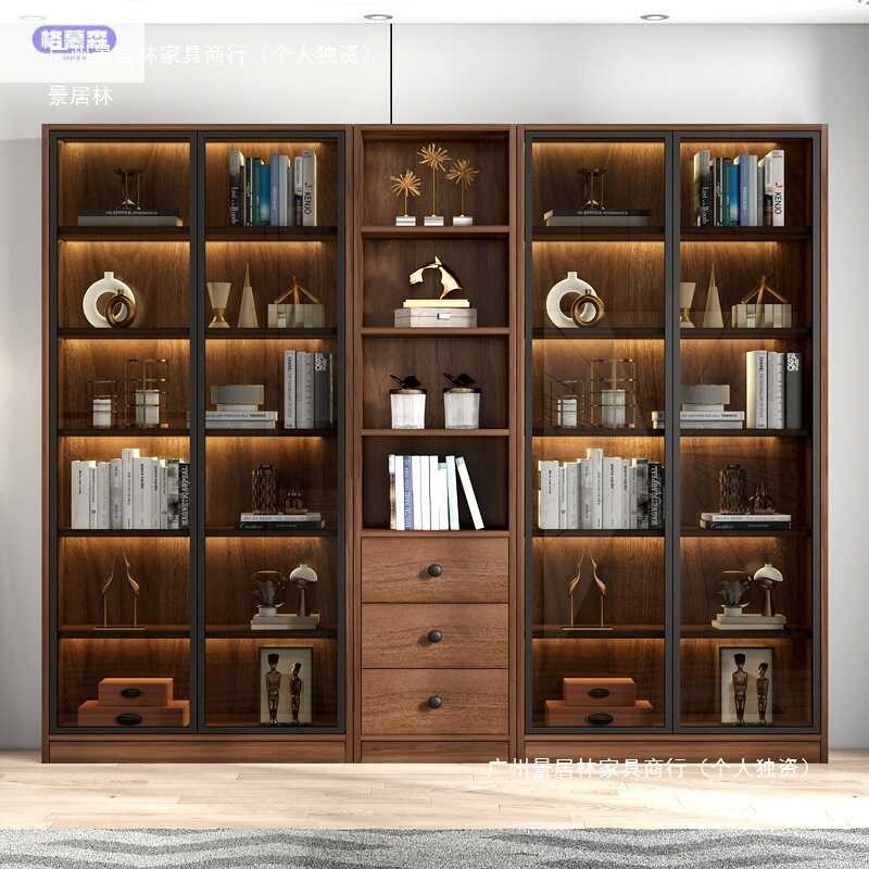 Luxury Solid Wood Living Room Display Cabinet Integrated Wall Bookshelf ...