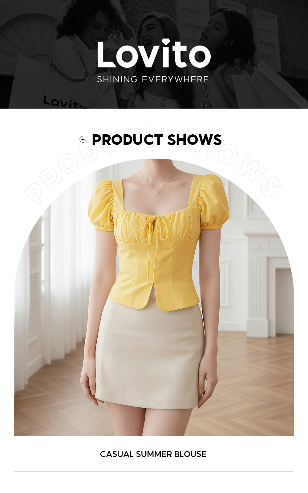 Lovito Women Casual Blouse Korean Structure Line Lace Up Pleated Spring ...