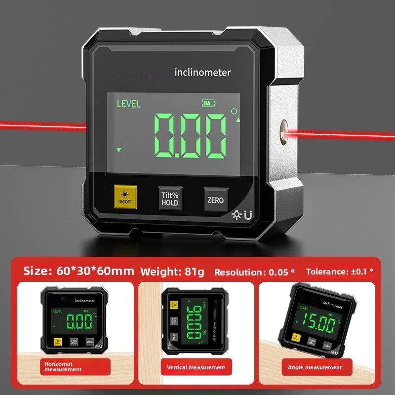 360° Digital Angle Finder Magnetic Laser Inclinometer Rechargeable USB ...