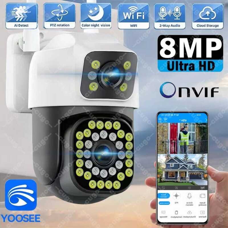 W 4K 8Mp Lens Dual Screen IP Camera Wifi PTZ Cameras Outdoor 4Mp AI ...