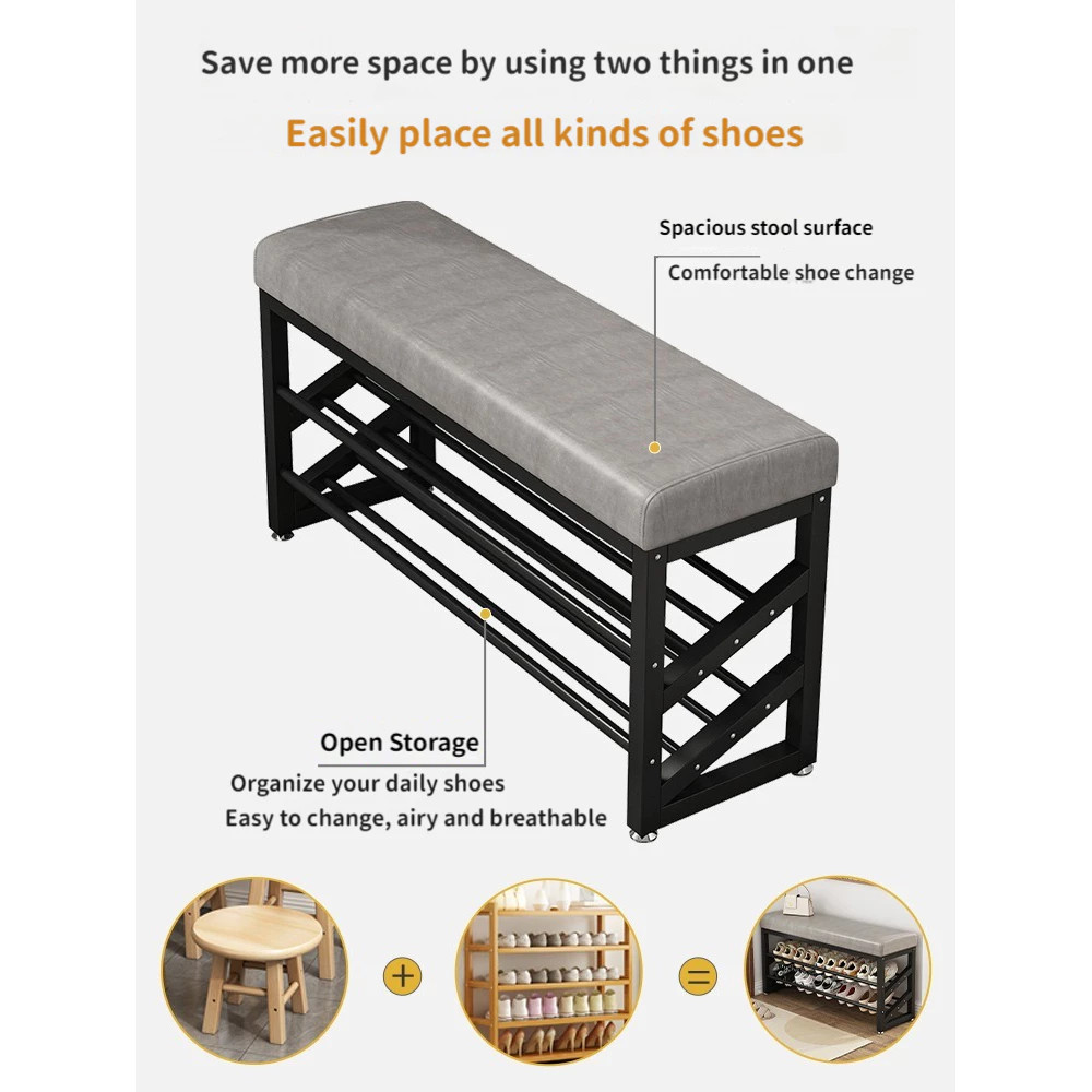3-Tier Shoe Bench with Cushion Heavy Duty Metal 2-in-1 Shoe Rack ...