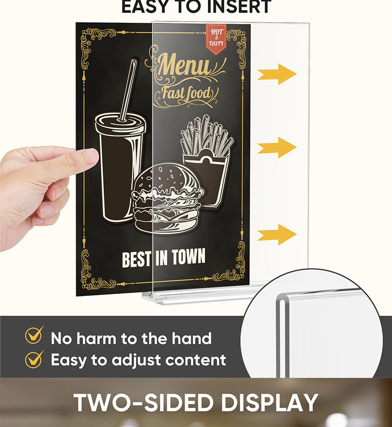 A4/A5/A6 Acrylic Menu Display Stand Double Side Clear Desk Display T ...