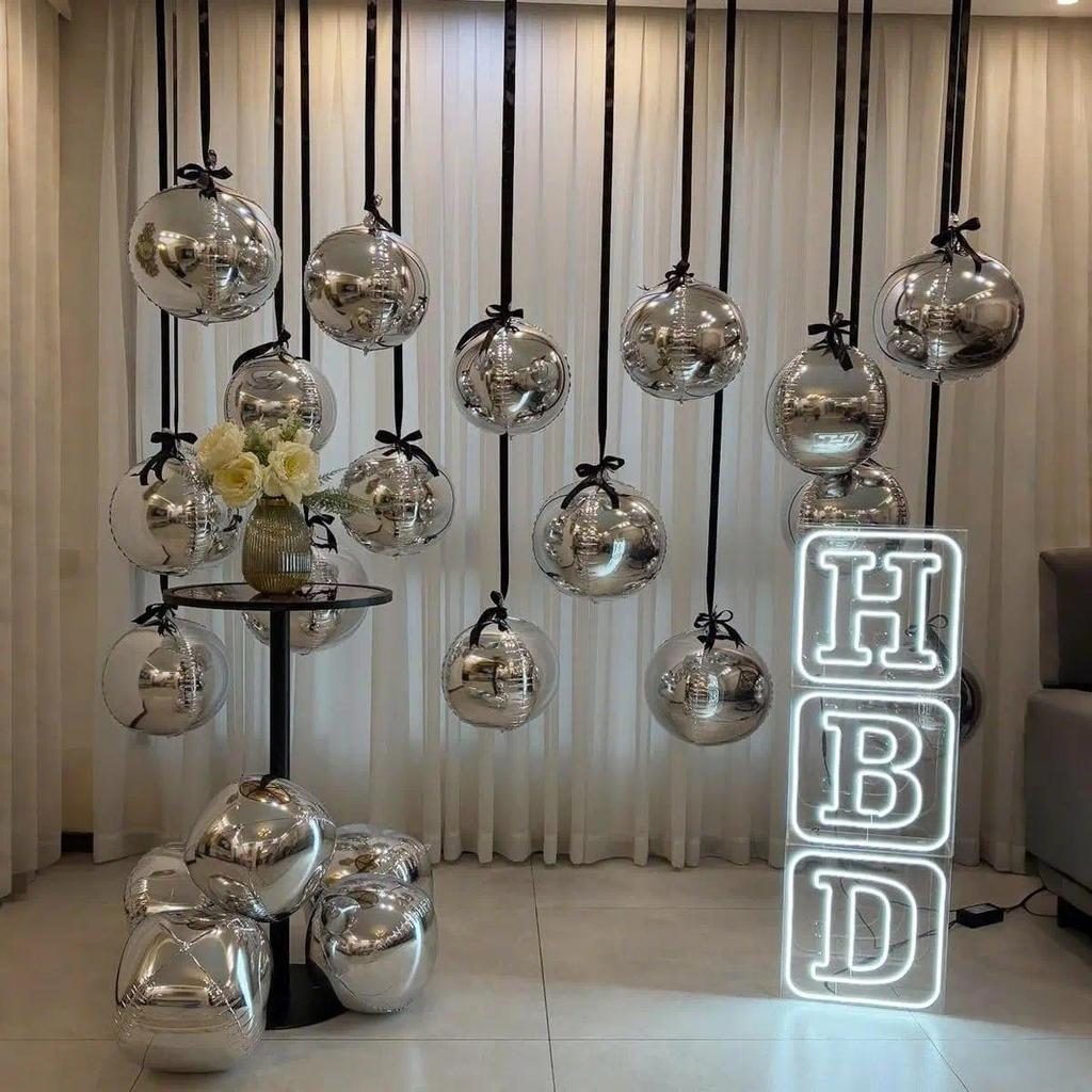13Pcs Hanging Navy Blue Gold 4D Round Foil Balloons 22/15/10IN Ribbon ...