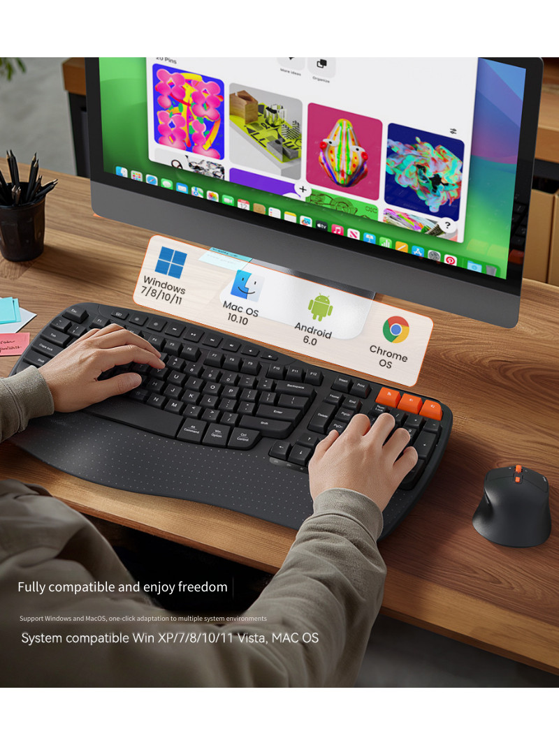 Ergonomic Dual-mode Keyboard and Mouse Set, Bluetooth Wireless Vertical ...