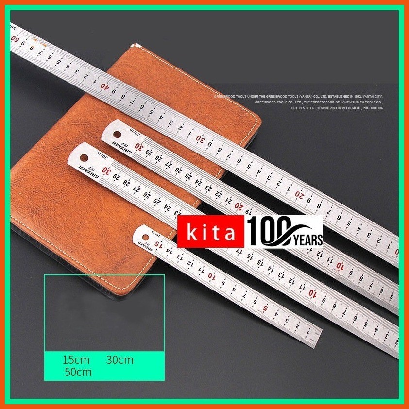 3pcs 15cm/30cm/50cm kita100years stainless steel ruler metal long ruler ...