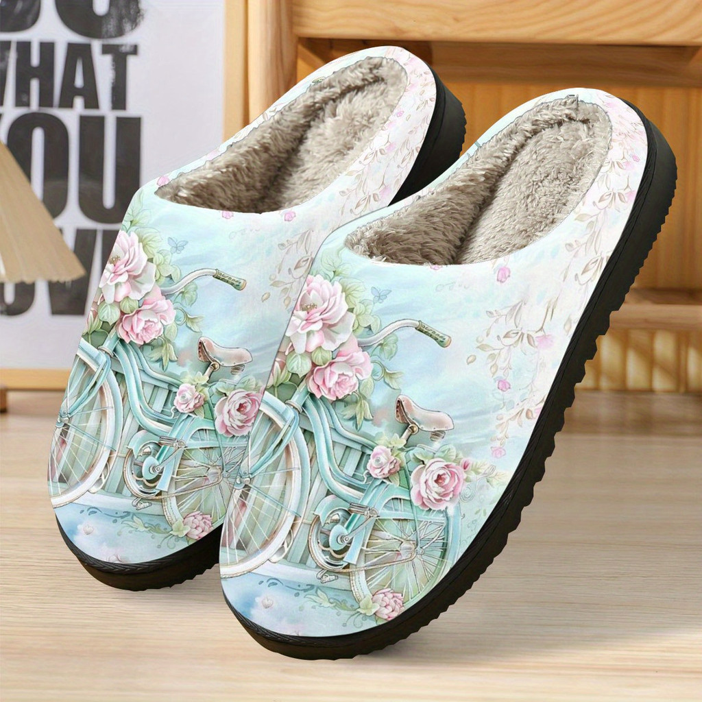 Flower Bicycle Design Slippers - Soft Fabric & TPR Soles | Comfortable ...