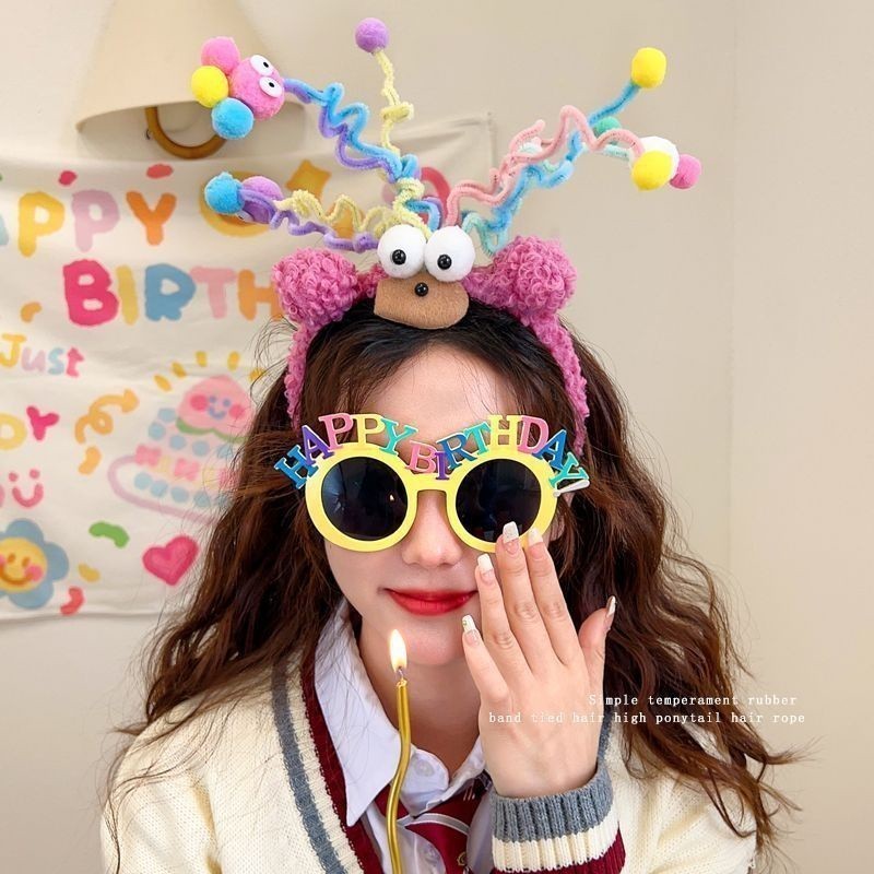 Cartoon Headband for Men Korean Style Funny Plush Face Wash Head Band ...