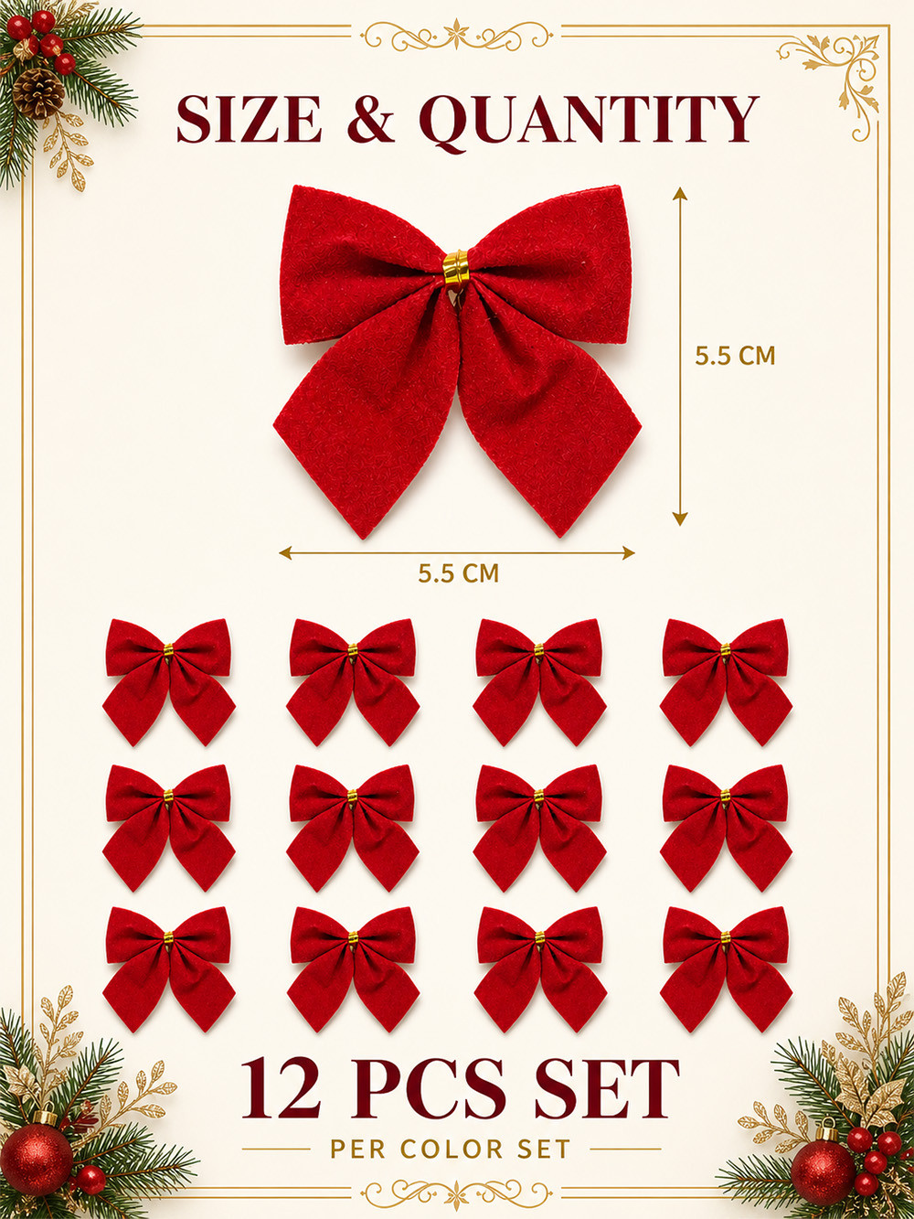 12Pcs Glitter Christmas Bowknots Shiny Gold Silver Red Mixed Color Xmas ...