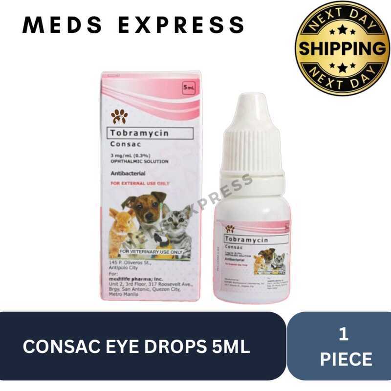 Consac Tobramycin Ophthalmic Solution Eye Drops 5Ml For Pets & Humns L ...
