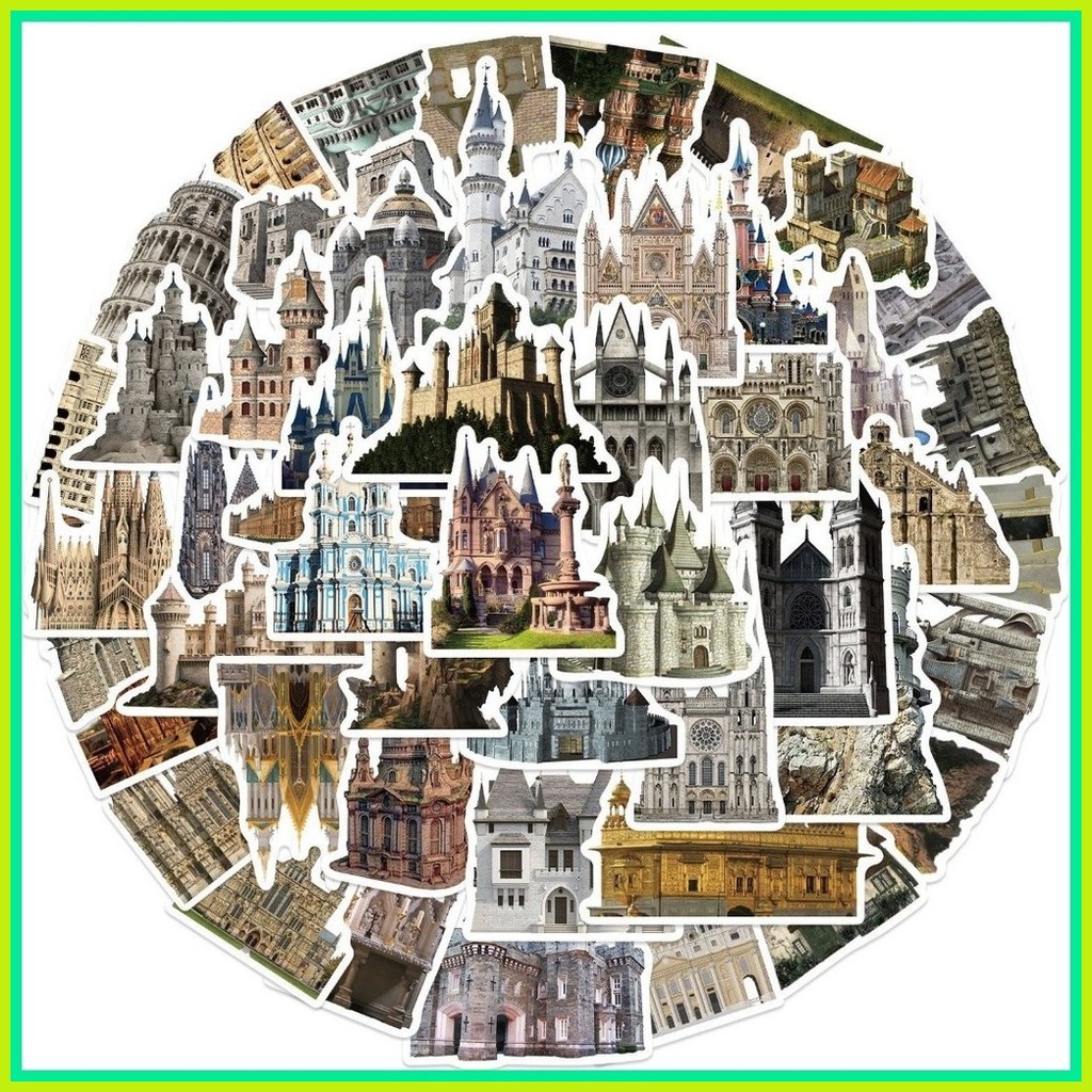 50PCS Retro medieval castle architecture DIY Stickers Waterproof ...