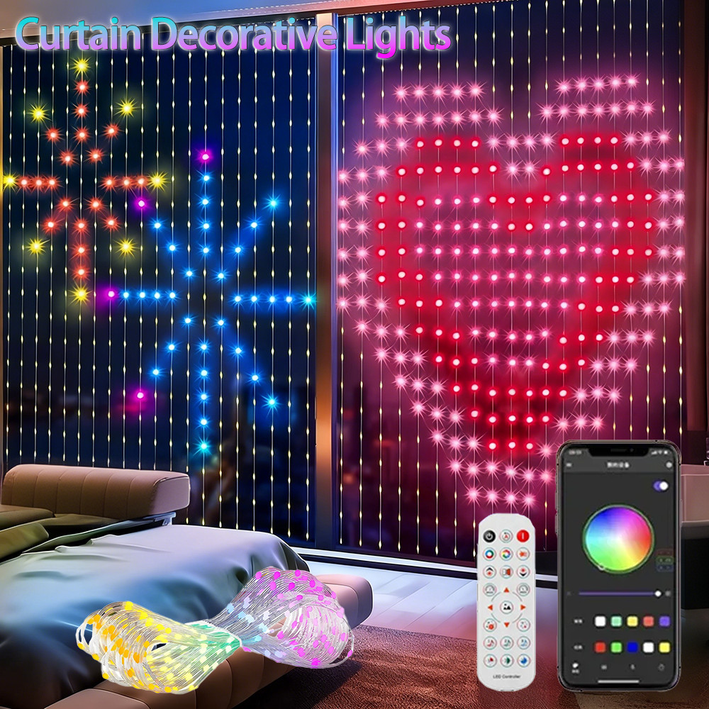 3x3meters Multilanguage DIY Smart LED Curtain Light APP Control RGB ...