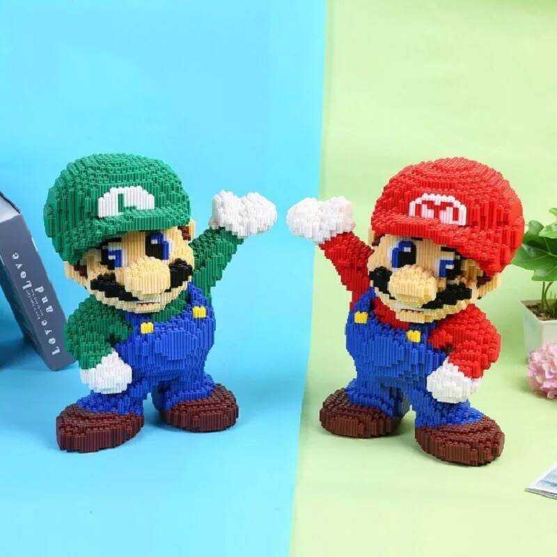 35Cm Super Marios Bros Big Building Blocks Anime Figure Cartoons Model ...