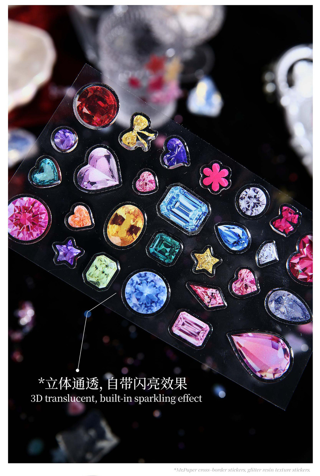 Mr. Paper 1pcs/bag Epoxy Resin Stickers Star Heart Bow Gemstone Pattern ...
