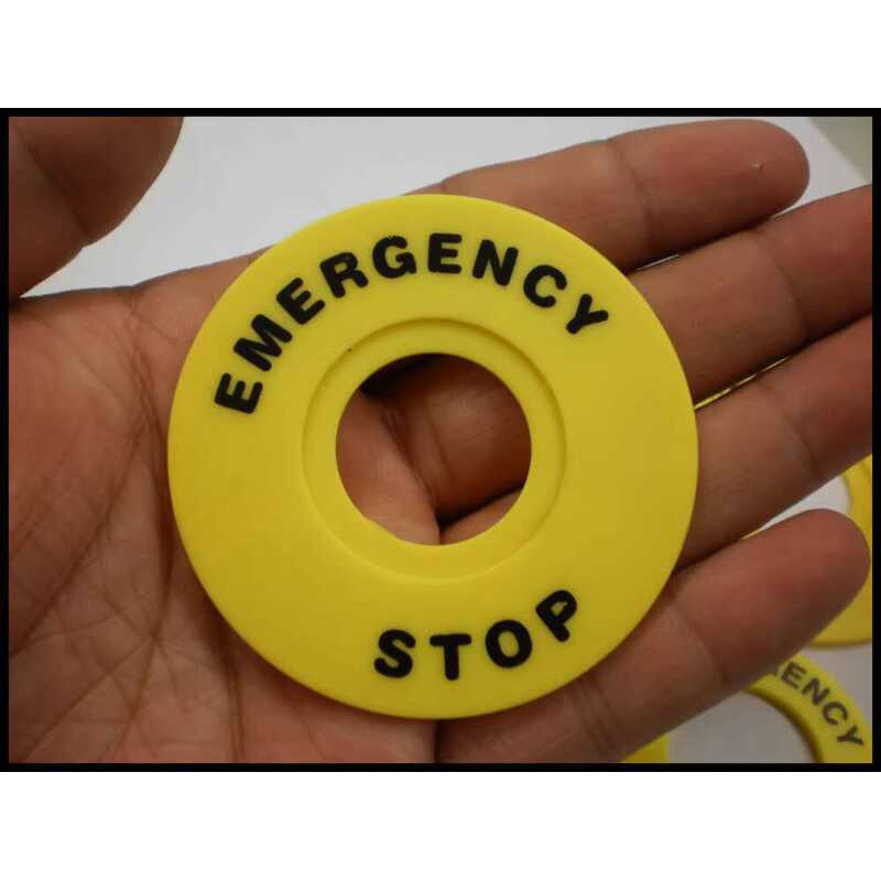 Emergency Stop Mushroom Head Switch Yellow Ring STOP Button Warning Tag ...