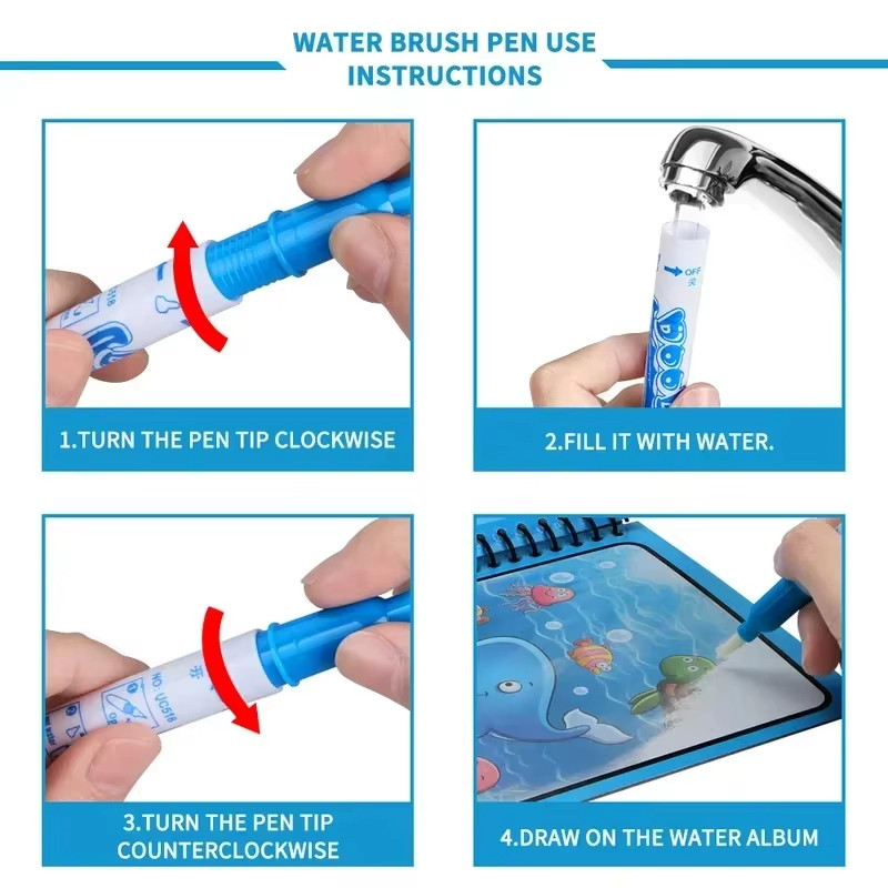 Magic Water Coloring Drawing Book with Pen for Kids Birthday Gift Idea ...