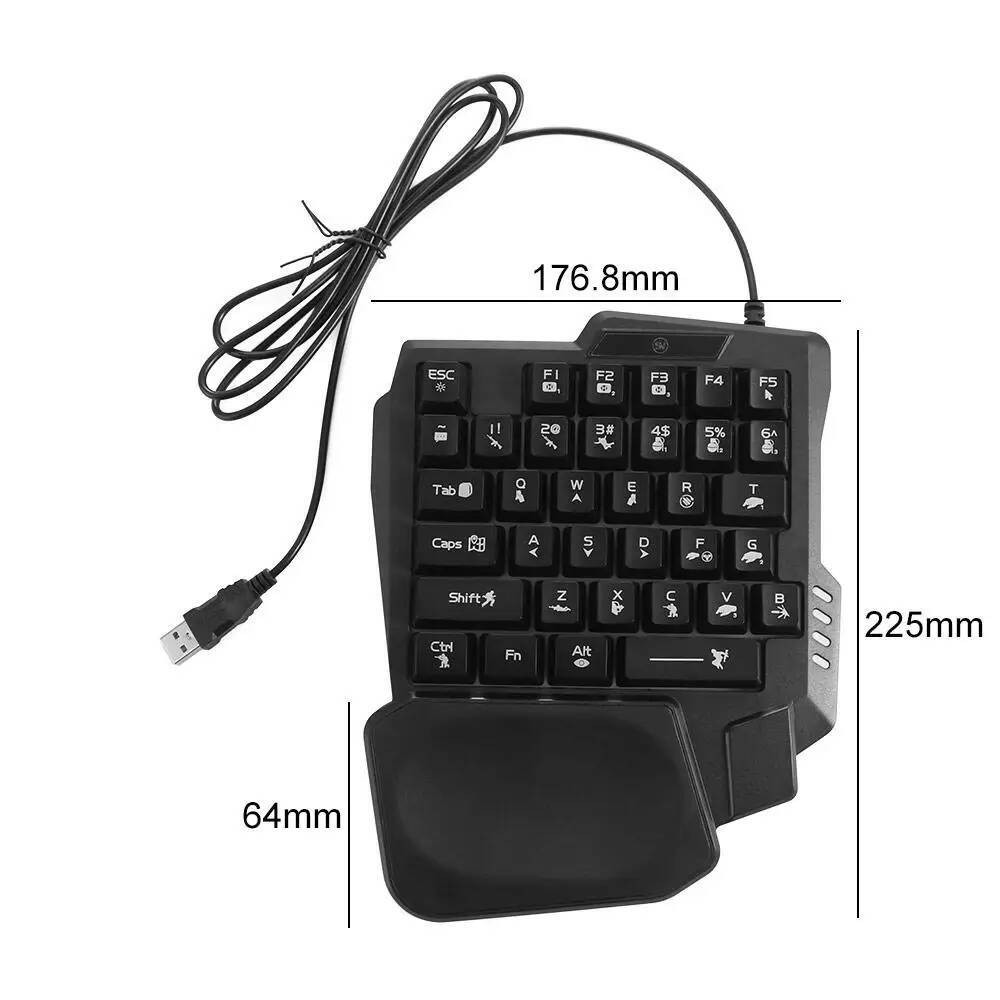 Single USB Hand Ultra-slim Luminous One Handedly 35 Keys Wired Gaming ...