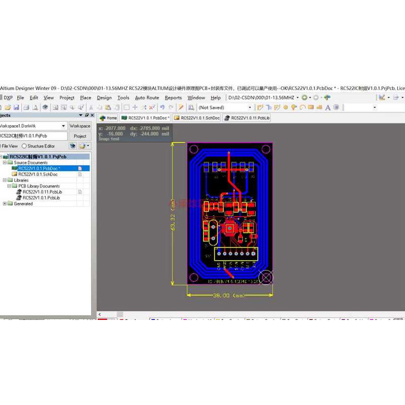 314-13.56MHZ NFC Card Reader RC522 Module ALTIUM Design Hardware