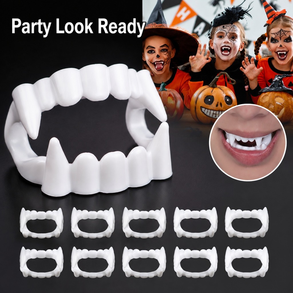 10PCS White Halloween Vampire Fangs Fake Teeth Mouth Prop for Party ...