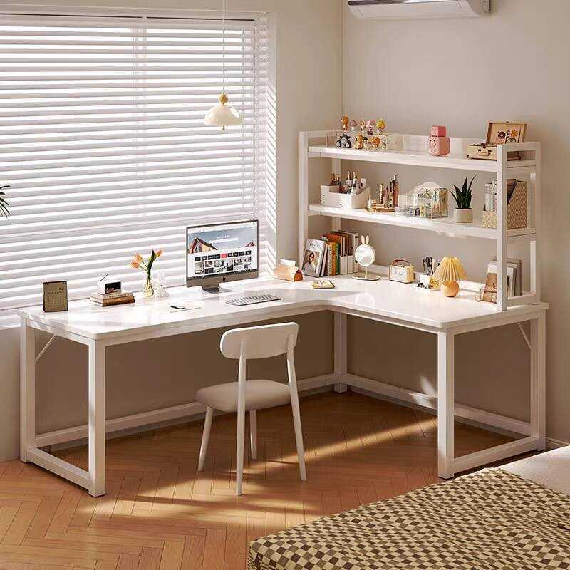 Bookshelf Integrated Home Desktop Computer L-Shaped Study Writing Desk ...
