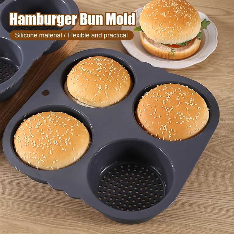 Silicone Hamburger Bun Mold Baking Bread Pan Non-Stick Dishwasher Safe ...