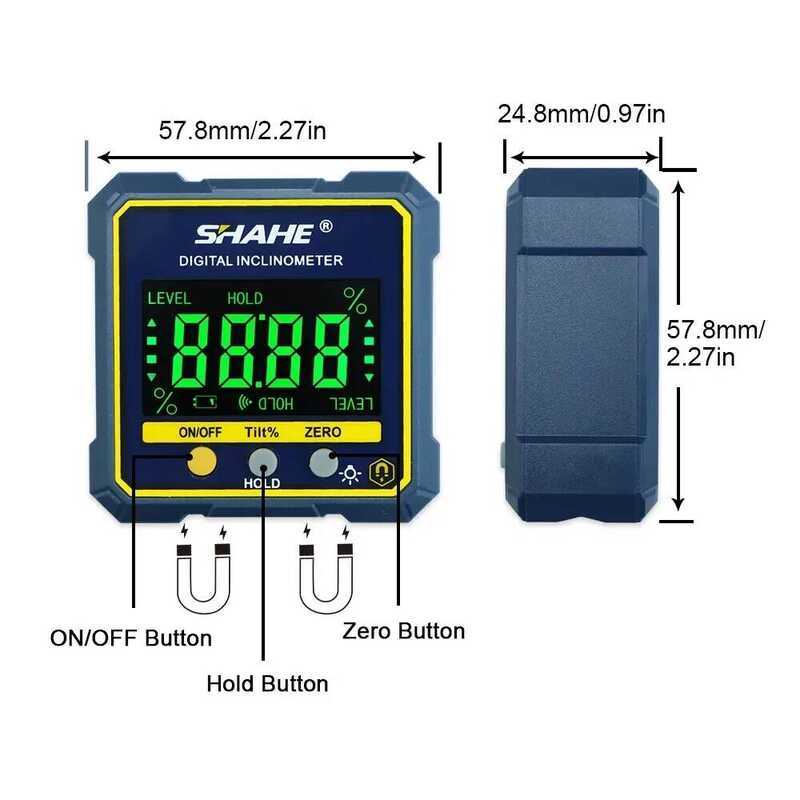 SHAHE Digital Angle Gauge Magnetic Protractor Incometer Level Angle ...