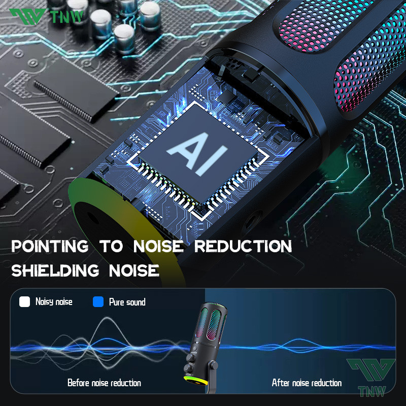 K18 USB Condenser Microphone RGB Gaming Mic Noise Canceling For Phone ...