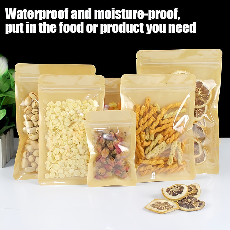 50pcs Kraft Brown Stand Up Pouch with Zip Lock Paper Bag Ziplock ...
