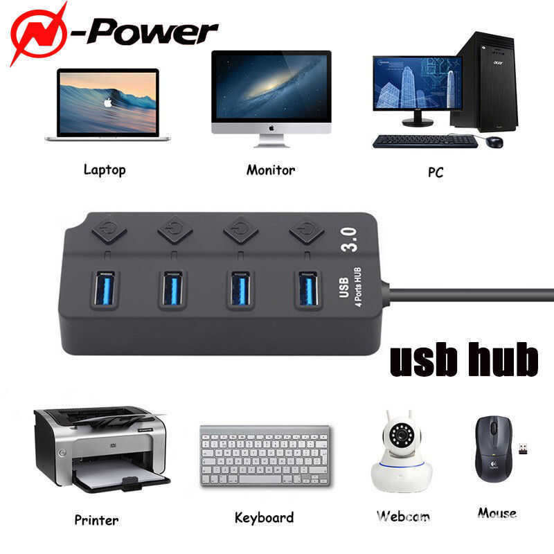 [In Stock] N-Power USB HUB 4 Port Adapter Powered Splitter Fast Speed 3 ...