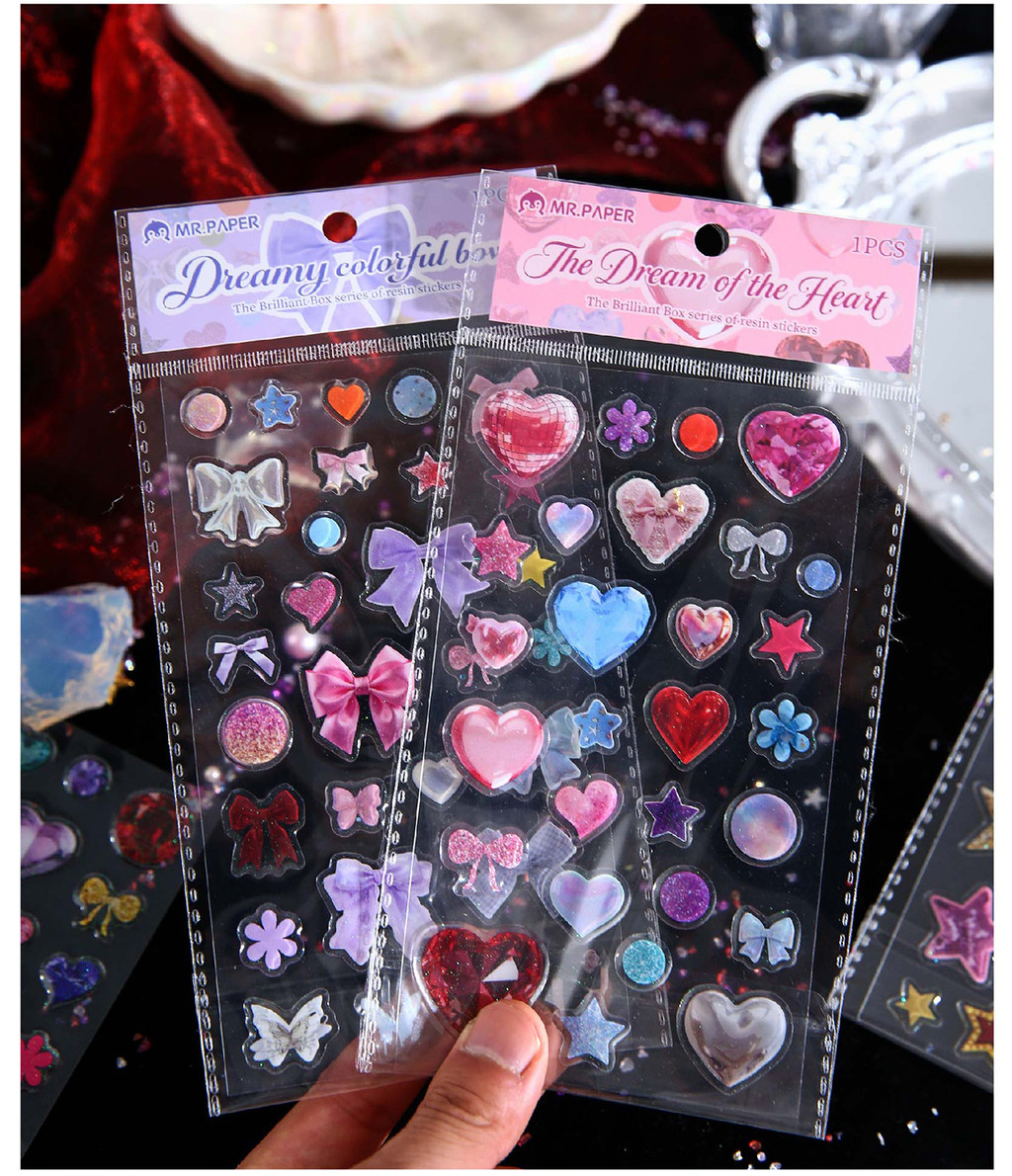 Mr. Paper 1pcs/bag Epoxy Resin Stickers Star Heart Bow Gemstone Pattern ...