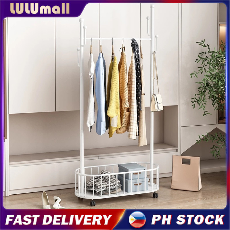 Movable Clothes Rack With Wheels Bedroom Floor Hanger Nordic Light ...