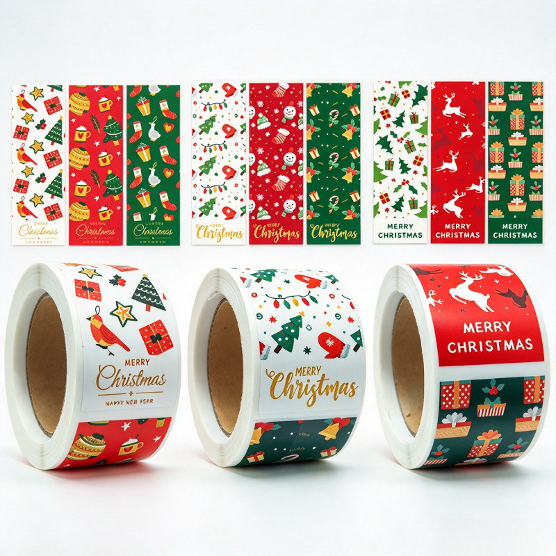 100 Pcs/Roll Merry Christmas Stickers Xmas Gift Package Decor Gift ...