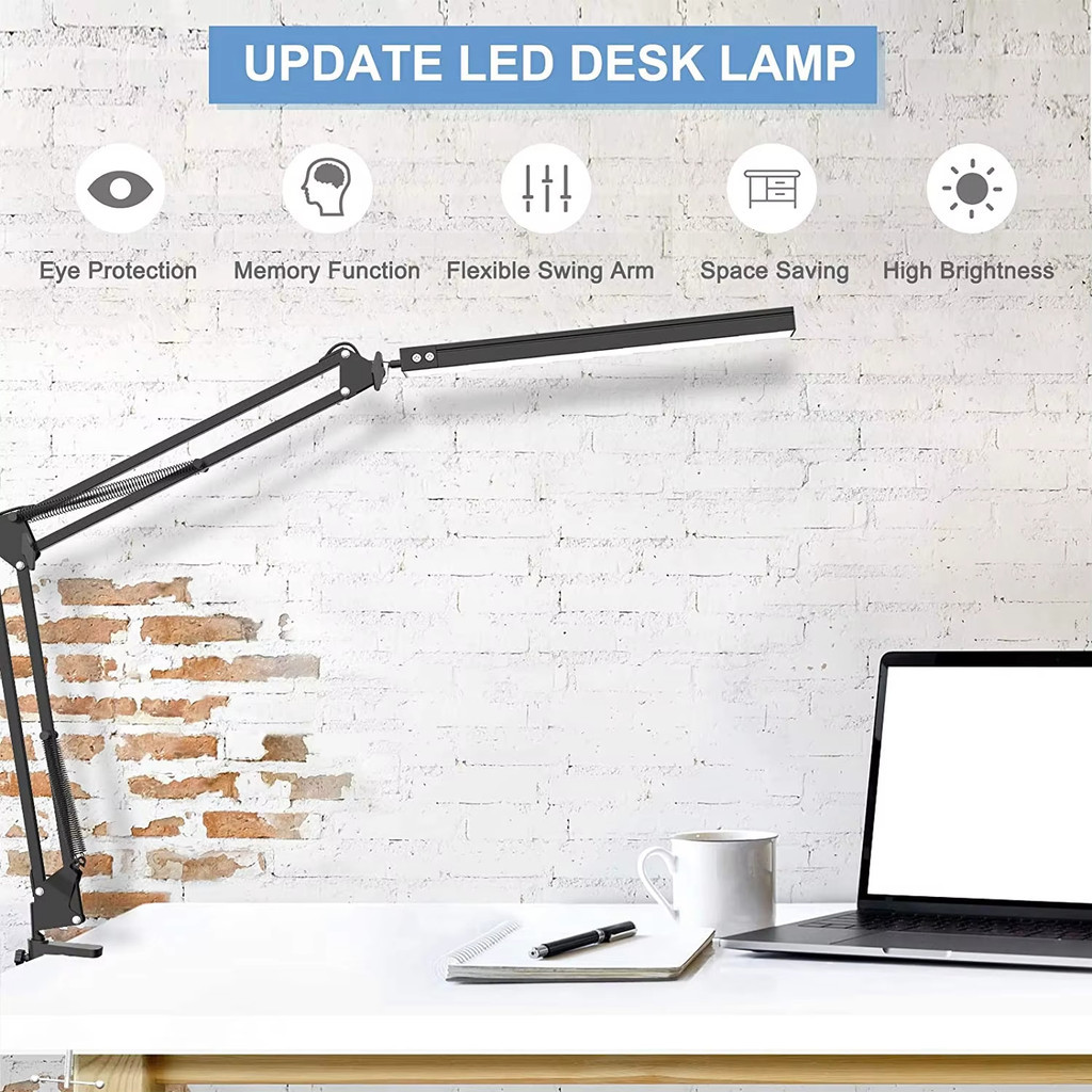 LED Folding Metal Desk Lamp with Clamp 360° Swing Arm Lamp Eye-caring 3 ...