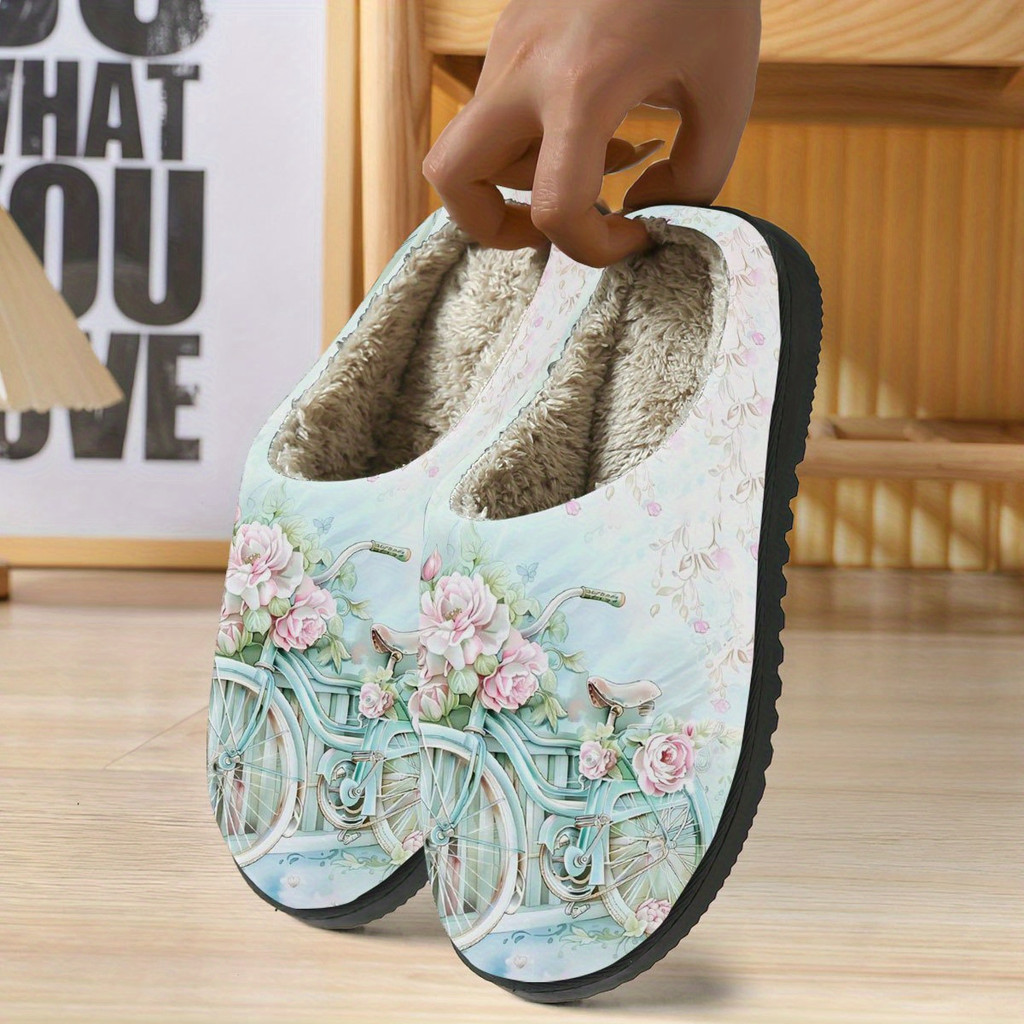 Flower Bicycle Design Slippers - Soft Fabric & TPR Soles | Comfortable ...